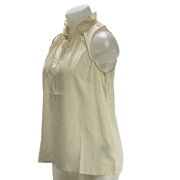 BUCKHEAD BETTIES Women's Top Ecru Ruffle Collar Sleeveless Tied Neck Size S - Picture 3 of 9